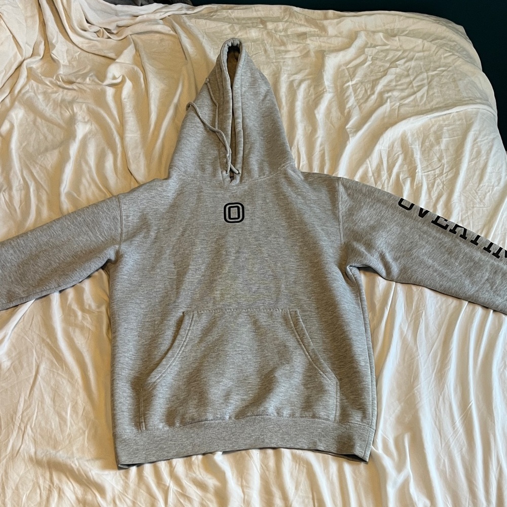 Gray Overtime Hoodie with Logo on Front and Sleeve